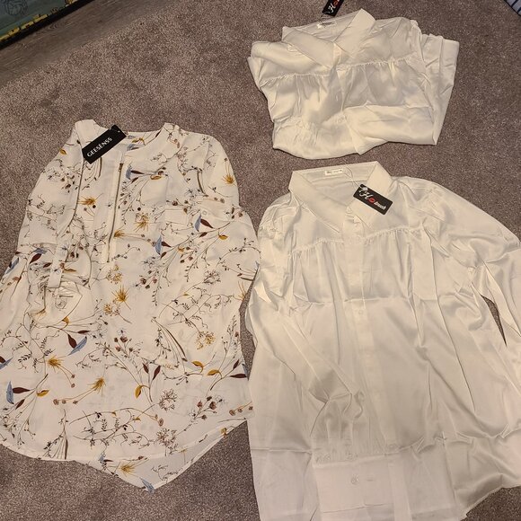 NWT 3 blouses - 2 white (identical) and one flowery - Picture 1 of 5
